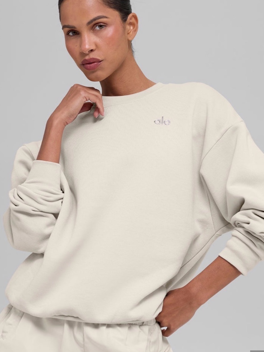 Alo yoga accolade crewneck - bone sweatshirt pull-over tee gym top large
